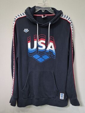 Vintage Arena USA Graphic Lg Hooded Sweatshirt Mark Spitz Swim Team Unisex